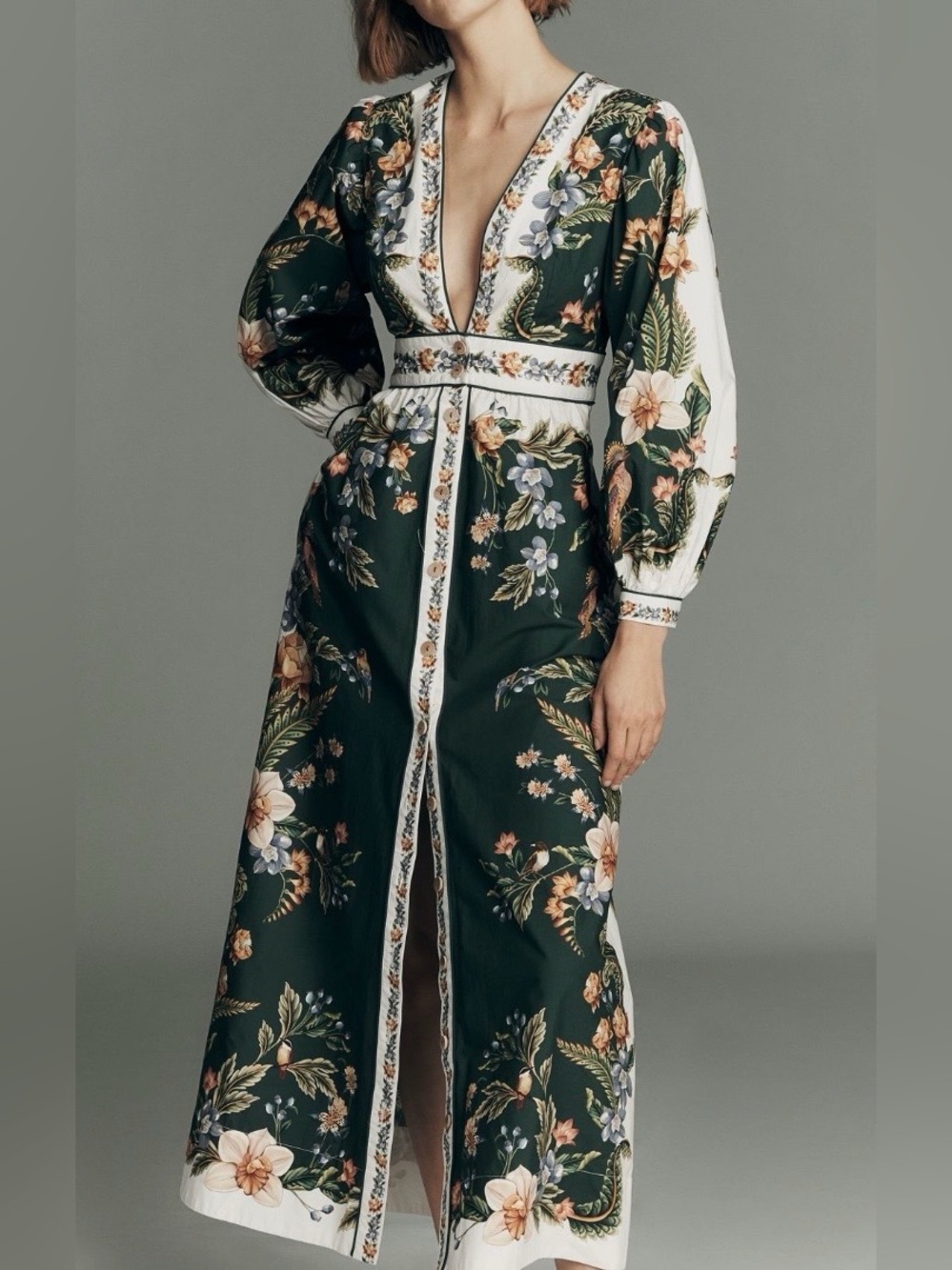FARM Rio Nature Long Sleeve Plunge Maxi Dress - Picture 1 of 6